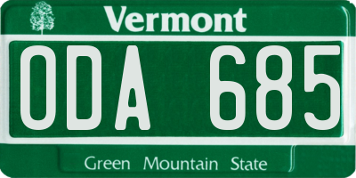 VT license plate ODA685