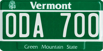 VT license plate ODA700