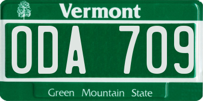 VT license plate ODA709