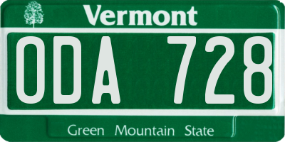 VT license plate ODA728