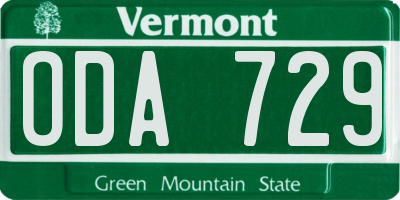 VT license plate ODA729