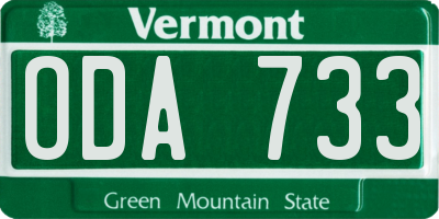 VT license plate ODA733