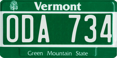 VT license plate ODA734