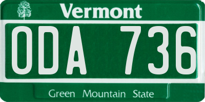 VT license plate ODA736
