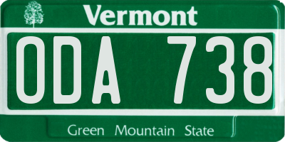 VT license plate ODA738