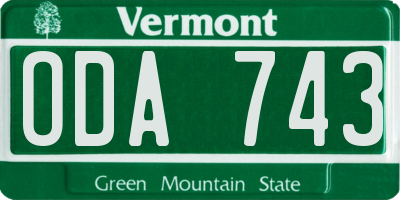 VT license plate ODA743