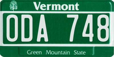 VT license plate ODA748