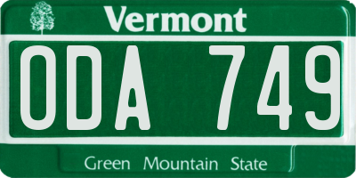 VT license plate ODA749