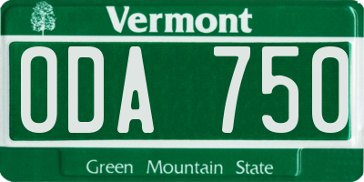 VT license plate ODA750
