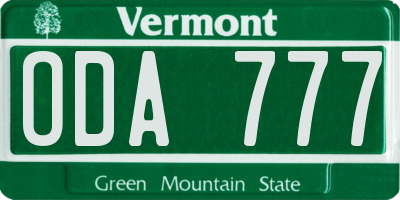 VT license plate ODA777