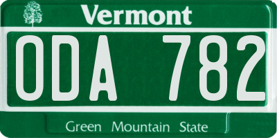 VT license plate ODA782