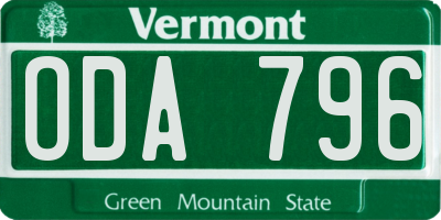 VT license plate ODA796