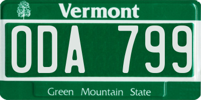 VT license plate ODA799