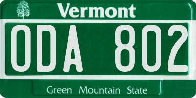 VT license plate ODA802