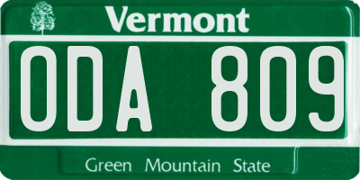 VT license plate ODA809