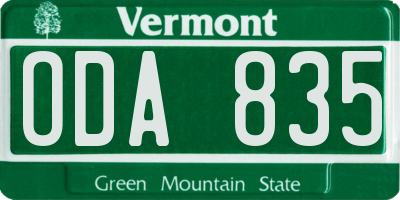 VT license plate ODA835