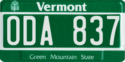VT license plate ODA837