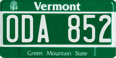 VT license plate ODA852