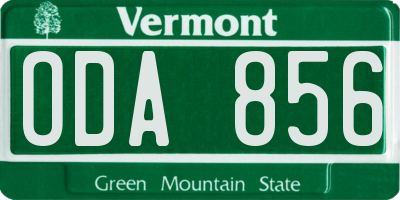 VT license plate ODA856