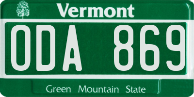 VT license plate ODA869