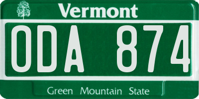 VT license plate ODA874