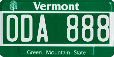 VT license plate ODA888