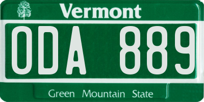 VT license plate ODA889