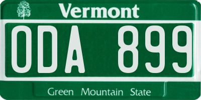 VT license plate ODA899
