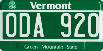VT license plate ODA920