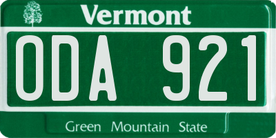 VT license plate ODA921