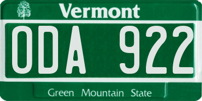 VT license plate ODA922