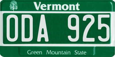 VT license plate ODA925