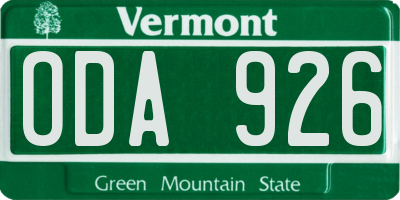 VT license plate ODA926
