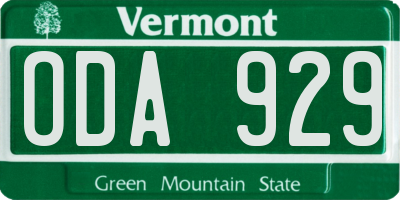 VT license plate ODA929