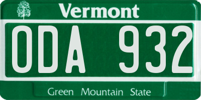 VT license plate ODA932