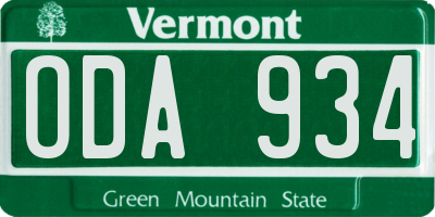 VT license plate ODA934