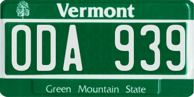 VT license plate ODA939