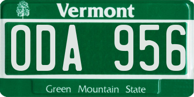 VT license plate ODA956