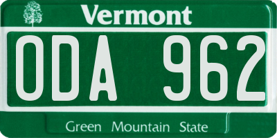VT license plate ODA962