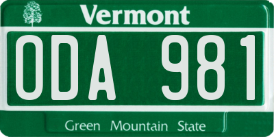 VT license plate ODA981