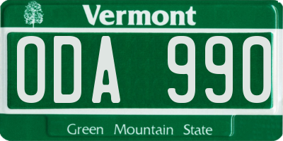 VT license plate ODA990