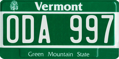 VT license plate ODA997