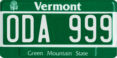 VT license plate ODA999