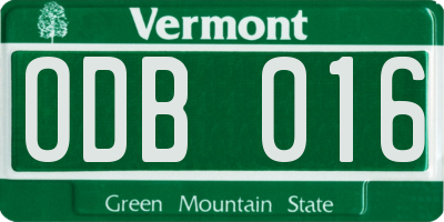 VT license plate ODB016