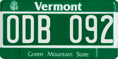 VT license plate ODB092
