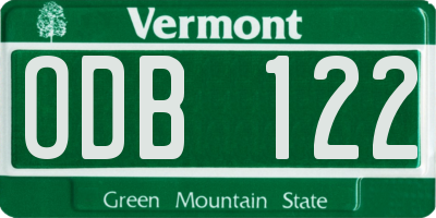 VT license plate ODB122