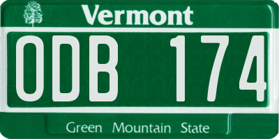 VT license plate ODB174