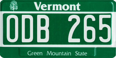 VT license plate ODB265