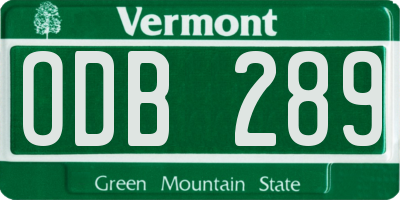 VT license plate ODB289