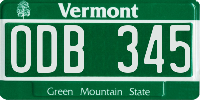 VT license plate ODB345